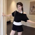 假两件挂脖露肩上衣